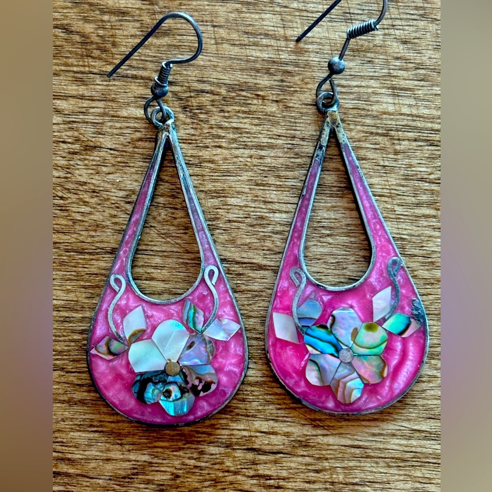 Sterling mother of pearl inlay pierced earrings